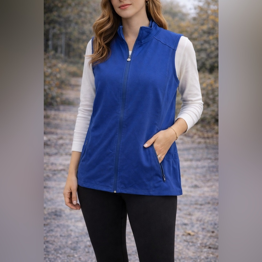 T by Talbots Blue Zip Front Vest Large Sleeveless Layering